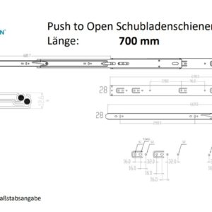 chubladenschienen Push to Open mit Vollauszug 700 mm